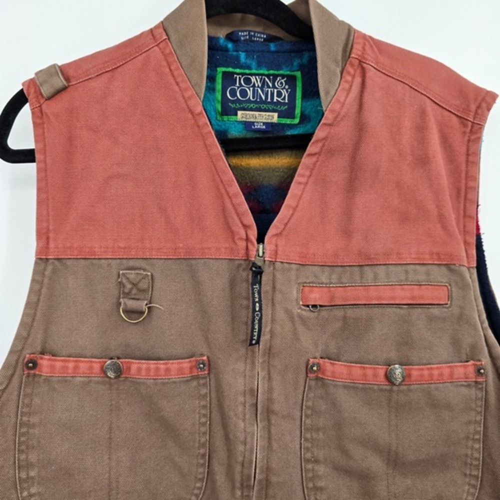 Town & Country Fleece Lined Mens Canvas Utility‎ Hunting Vest Large Vintage - Picture 3 of 13